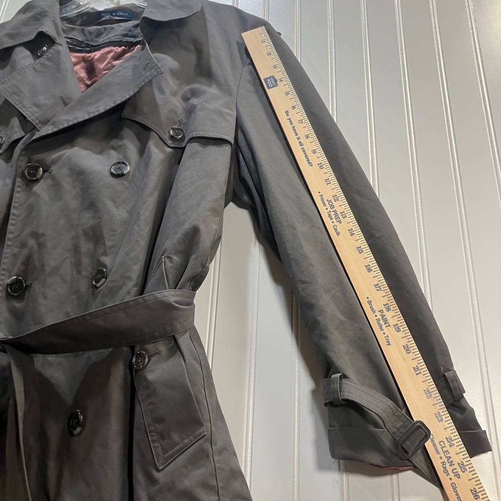 Vintage Towncraft Men's Charcoal Grey Double Breasted Belted Trench Coat 42 Tall - Picture 16 of 16
